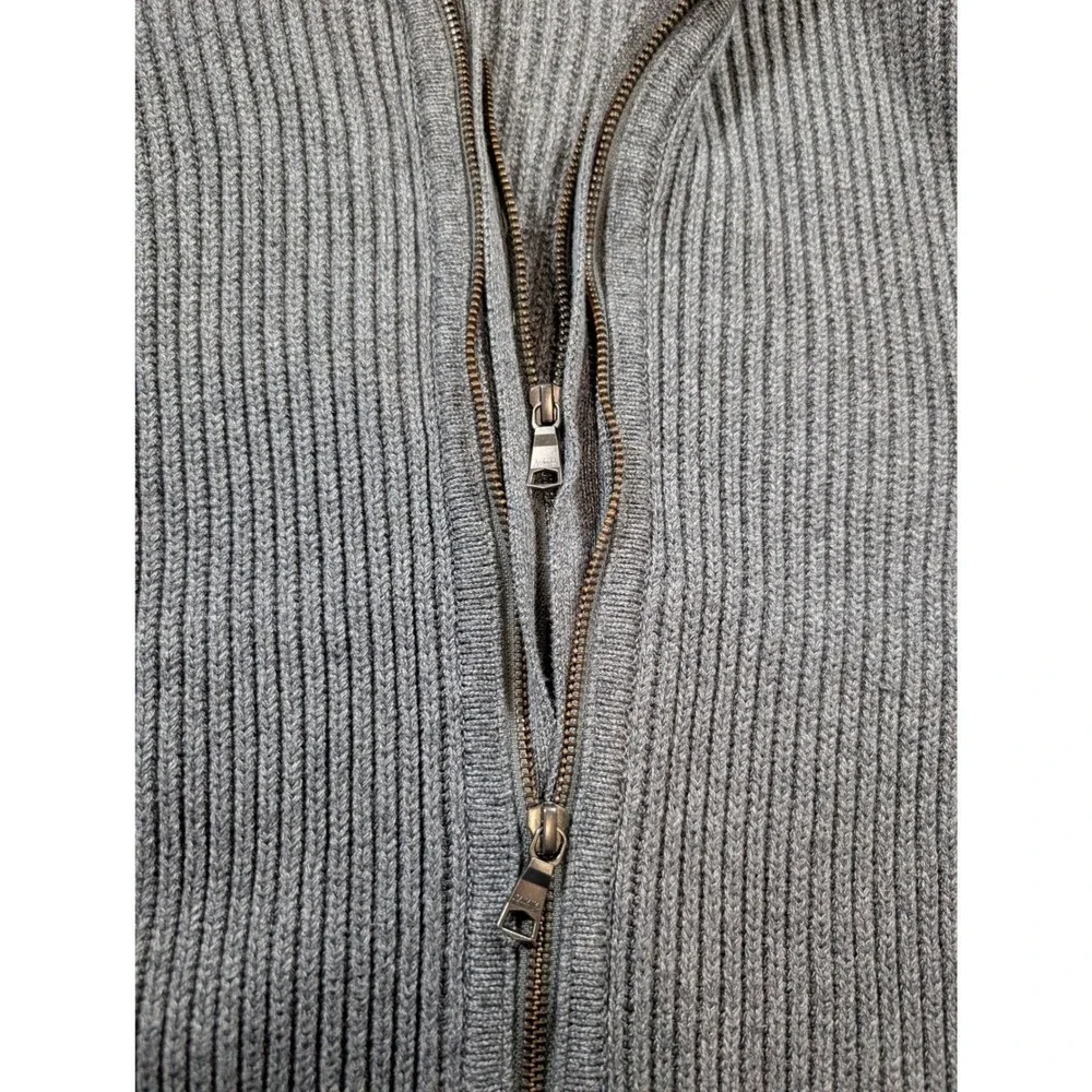 Banana Republic Mens Large Gray Ribbed Full Zip Mock Neck Cardigan Sweater L